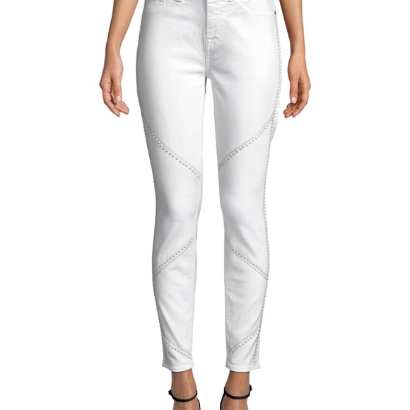 7 for all mankind skinny white bling skinny jeans with studs and crystals 28 - Picture 3 of 7